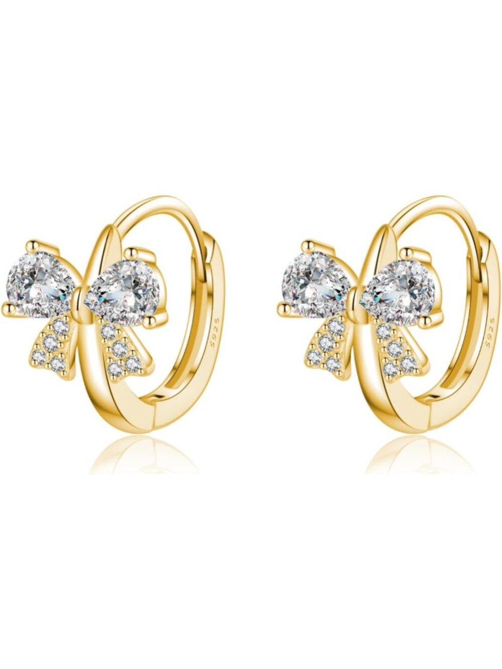 Cute Bow Hoop Earrings for Women & Teens - Solid 925 Sterling Silver CZ Huggies